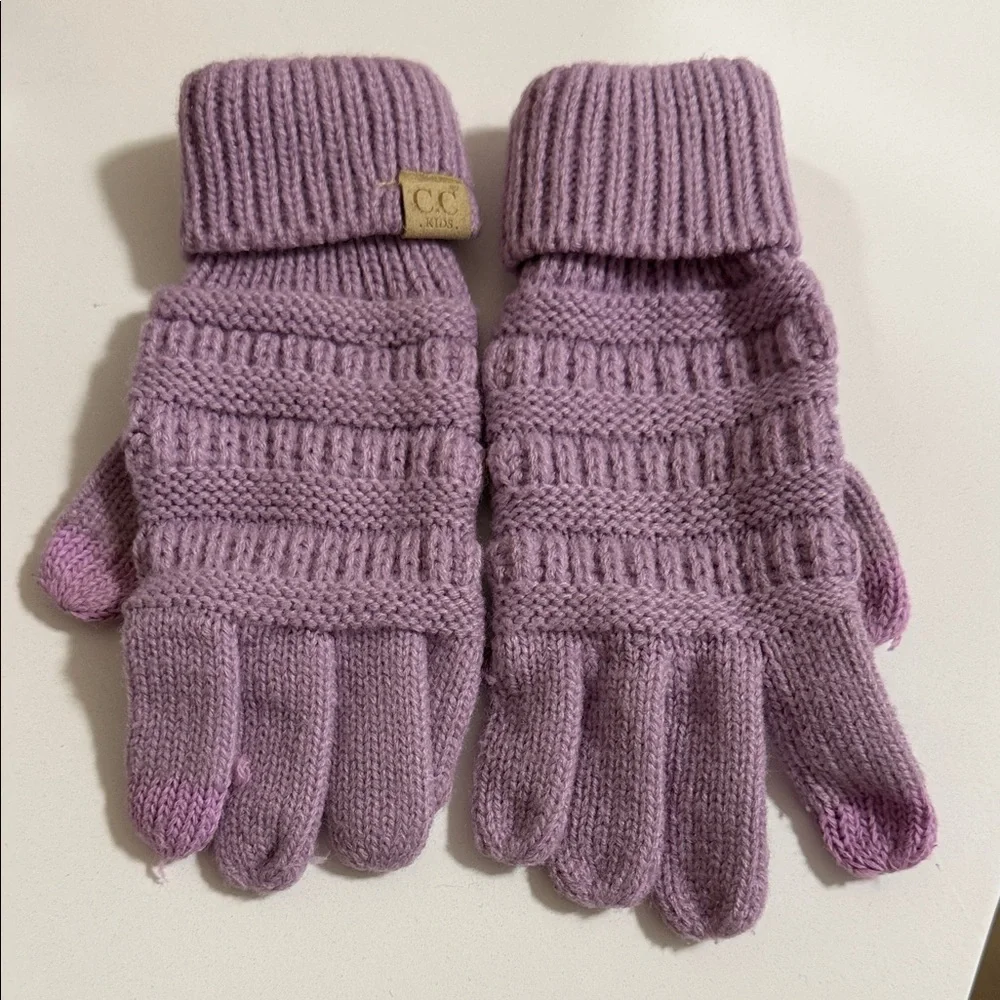 Kids Knit Mittens with Brown Accents